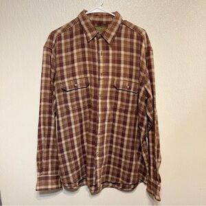 Vintage Plaid Cotton Flannel Brown Men's Shirt